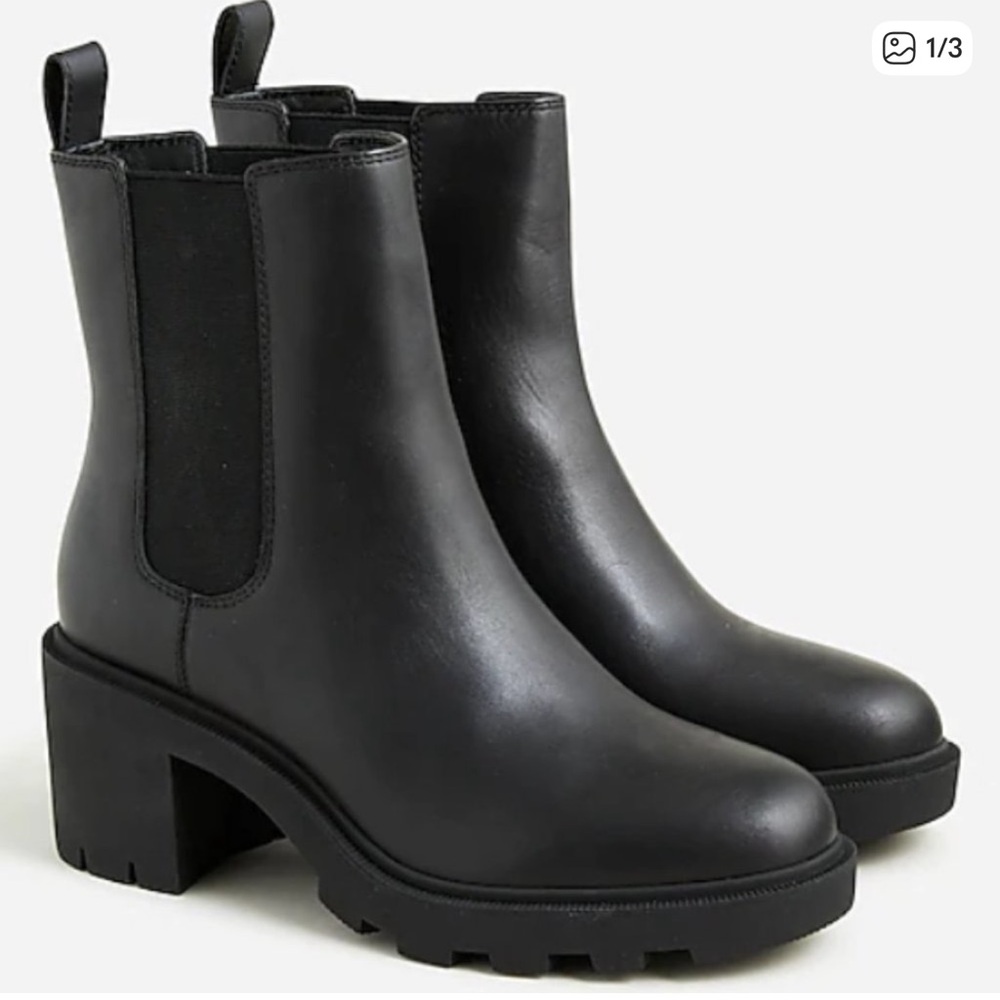 J.Crew Black Leather Chelsea Biker Chunky‎ Lug Sole 9 Heeled Boot